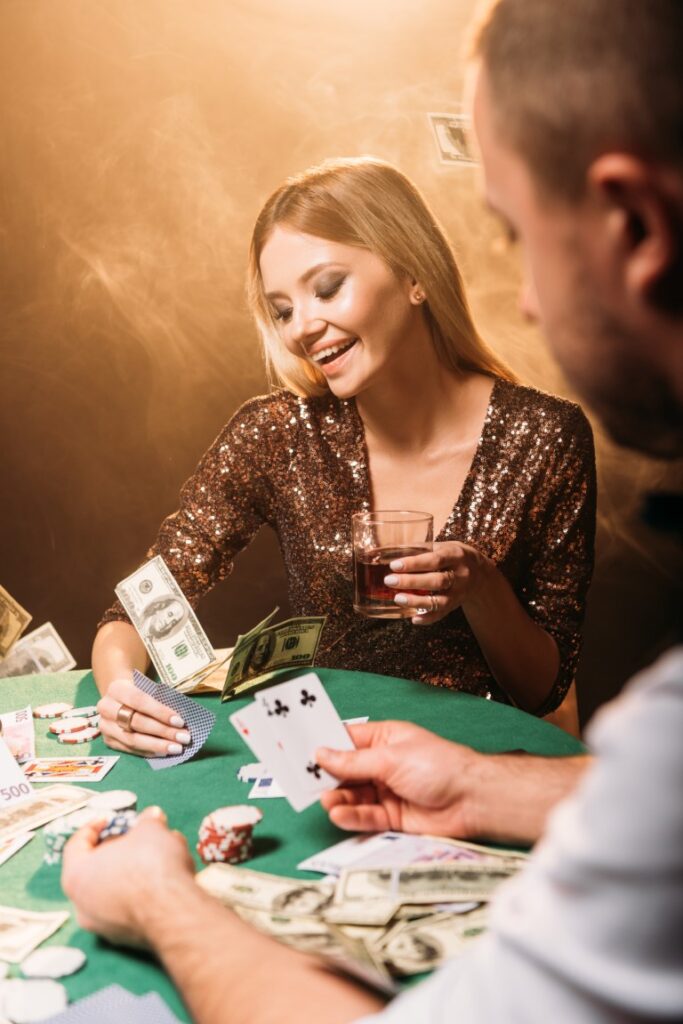 happy beautiful girl playing poker with croupier a 2024 11 15 02 44 46 utc 中