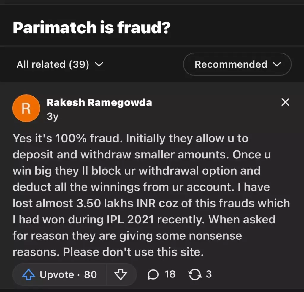 Parimatch is Fraud