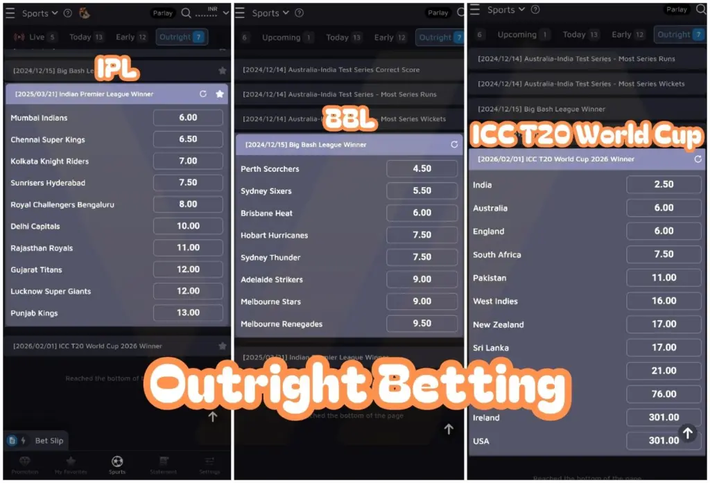 Cricket Betting Types  Outright Betting