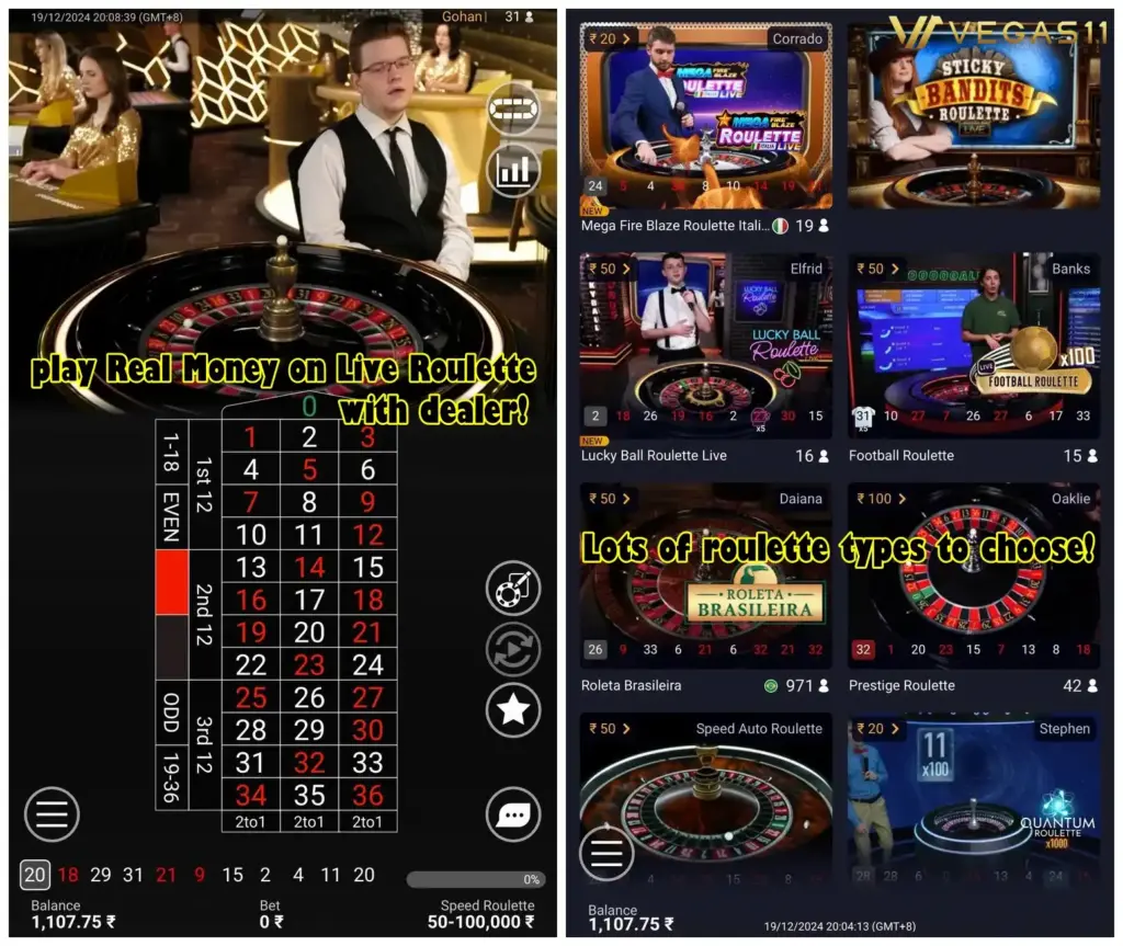 Play Real-Money on live Roulette games