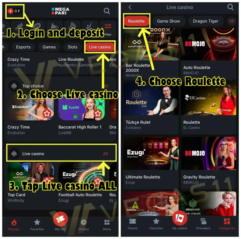 Play Roulette on MEGAPARI mobile