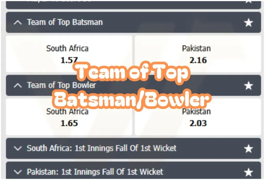 Cricket Betting Types Team of Top Batsman or Bowler