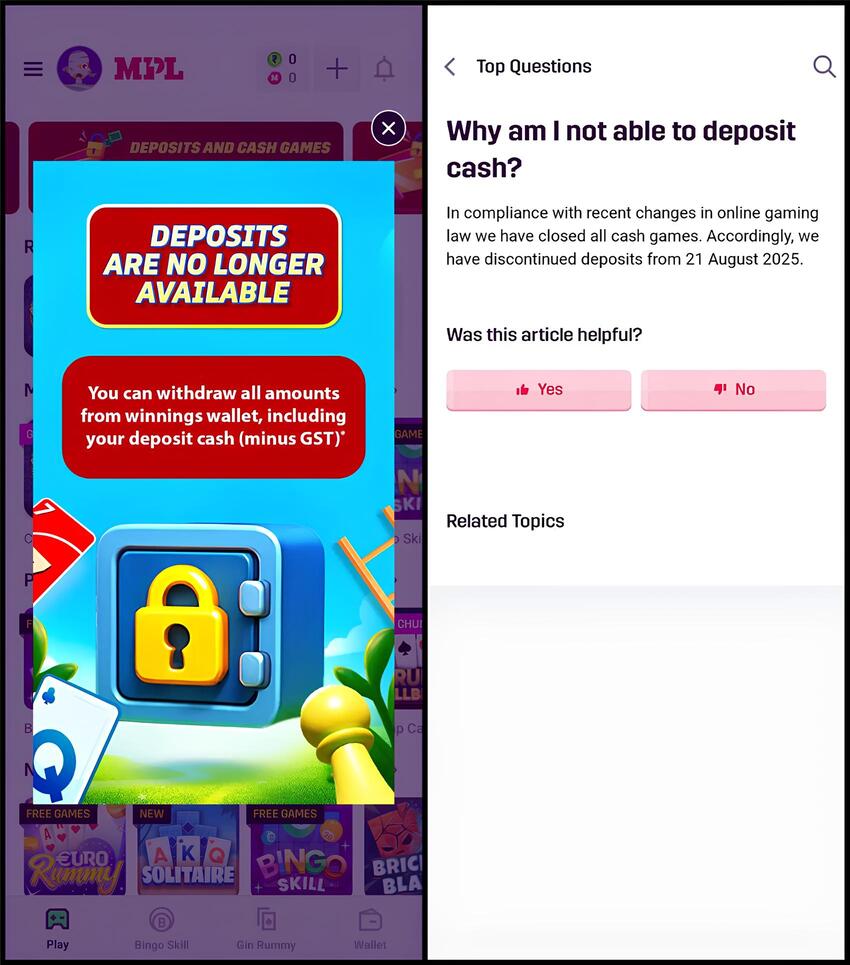 MPL cannot deposit