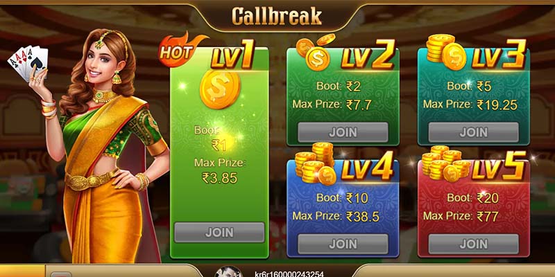 Callbreak Game Step 1: Choose the Entry Bet