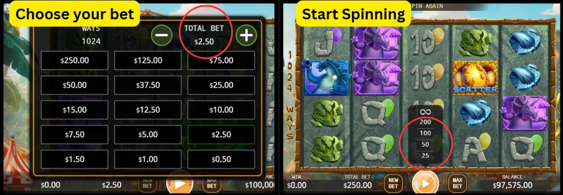 Choose Bet and Spin Choose Bet and Spin